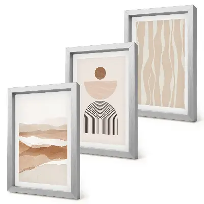Ensemble de 3 tableaux paysage abstrait avec formes naturelles et géométriques
