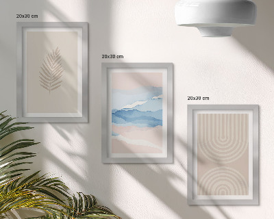 Mur de cadres Feuilles et vagues dans des tons beige et bleu