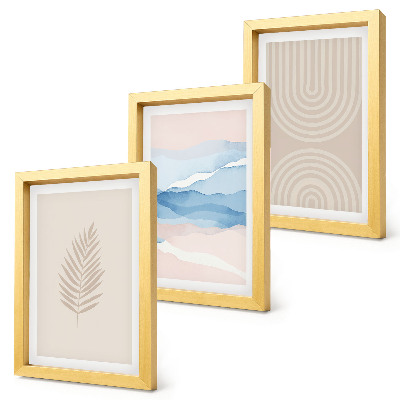 Mur de cadres Feuilles et vagues dans des tons beige et bleu