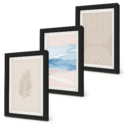 Mur de cadres Feuilles et vagues dans des tons beige et bleu