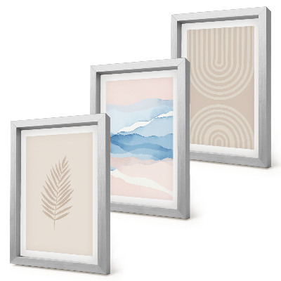 Mur de cadres Feuilles et vagues dans des tons beige et bleu