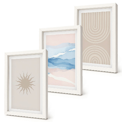 Lot de 3 tableaux Soleil, vagues et lignes abstraites aux couleurs pastel
