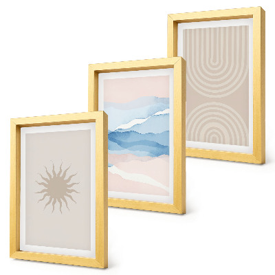 Lot de 3 tableaux Soleil, vagues et lignes abstraites aux couleurs pastel