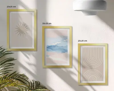 Lot de 3 tableaux représentant soleil, vagues et lignes abstraites aux couleurs pastel