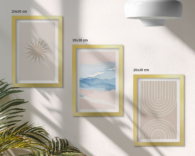 Lot de 3 tableaux Soleil, vagues et lignes abstraites aux couleurs pastel