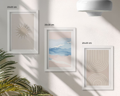 Lot de 3 tableaux Soleil, vagues et lignes abstraites aux couleurs pastel