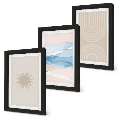 Lot de 3 tableaux Soleil, vagues et lignes abstraites aux couleurs pastel
