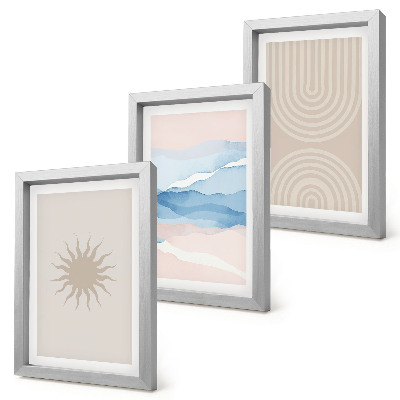 Lot de 3 tableaux Soleil, vagues et lignes abstraites aux couleurs pastel