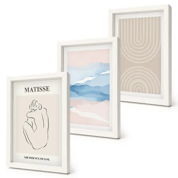 Ensemble de 3 tableaux lignes et vagues dans des tons pastel au style minimaliste