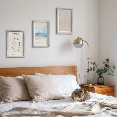 Ensemble de 3 tableaux lignes et vagues dans des tons pastel au style minimaliste