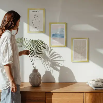 Ensemble de 3 tableaux lignes et vagues dans des tons pastel au style minimaliste
