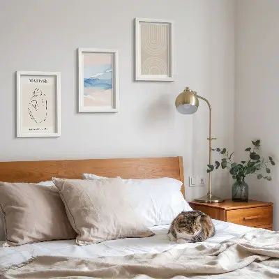 Ensemble de 3 tableaux lignes et vagues dans des tons pastel au style minimaliste