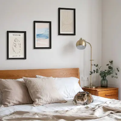 Ensemble de 3 tableaux lignes et vagues dans des tons pastel au style minimaliste