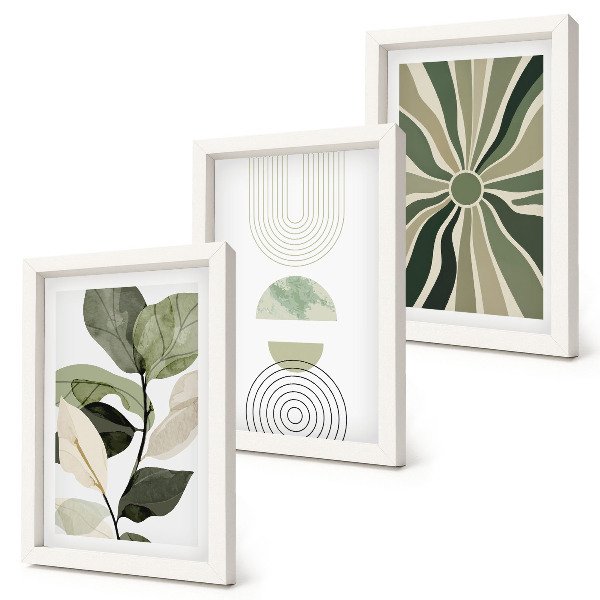 Lot de 3 tableaux Motifs végétaux aux formes géométriques vertes
