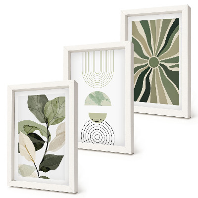 Lot de 3 tableaux Motifs végétaux aux formes géométriques vertes