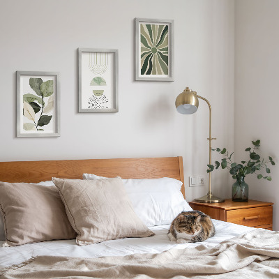 Lot de 3 tableaux Motifs végétaux aux formes géométriques vertes