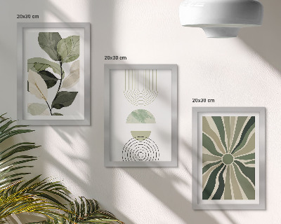 Lot de 3 tableaux Motifs végétaux aux formes géométriques vertes