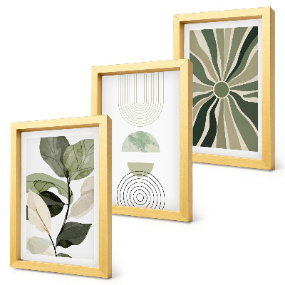 Lot de 3 tableaux Motifs végétaux aux formes géométriques vertes