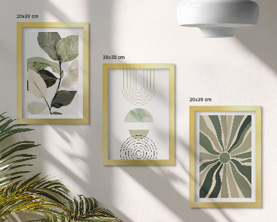 Lot de 3 tableaux Motifs végétaux aux formes géométriques vertes