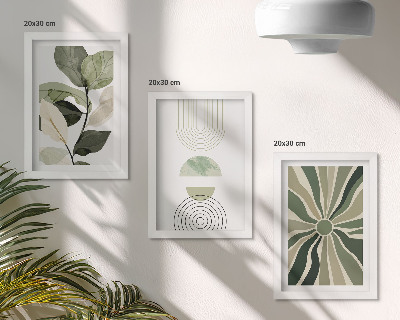 Lot de 3 tableaux Motifs végétaux aux formes géométriques vertes
