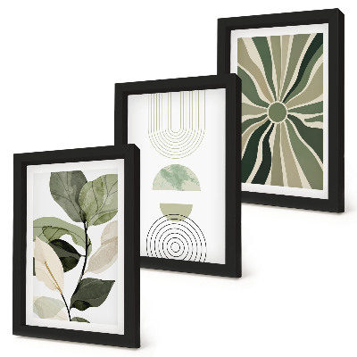Lot de 3 tableaux Motifs végétaux aux formes géométriques vertes