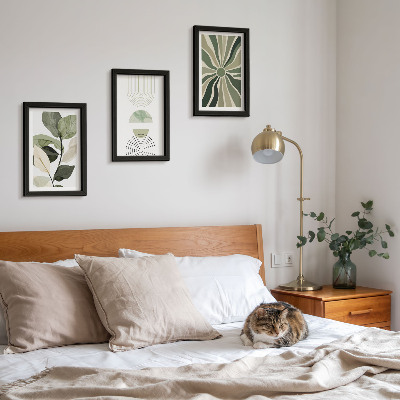 Lot de 3 tableaux Motifs végétaux aux formes géométriques vertes