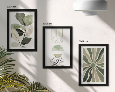 Lot de 3 tableaux Motifs végétaux aux formes géométriques vertes