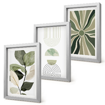 Lot de 3 tableaux Motifs végétaux aux formes géométriques vertes