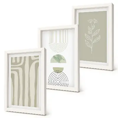 Ensemble de 3 tableaux motifs géométriques aux accents végétaux dans des tons de vert