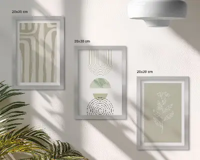 Ensemble de 3 tableaux motifs géométriques aux accents végétaux dans des tons de vert