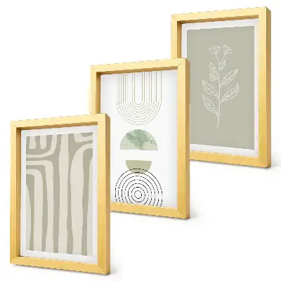 Ensemble de 3 tableaux motifs géométriques aux accents végétaux dans des tons de vert