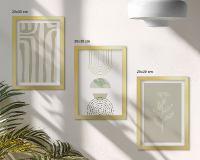 Ensemble de 3 tableaux Motifs géométriques avec des accents végétaux dans des tons de vert