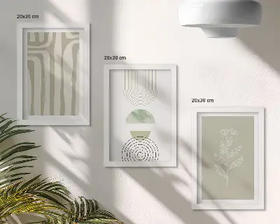 Ensemble de 3 tableaux motifs géométriques aux accents végétaux dans des tons de vert
