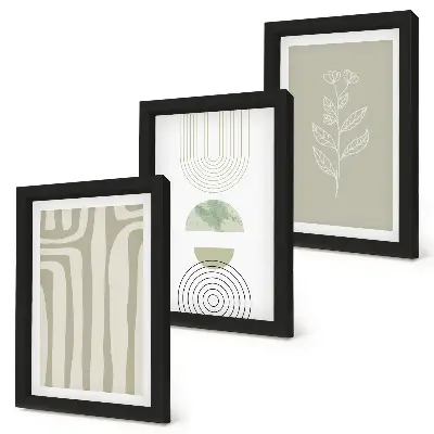 Ensemble de 3 tableaux motifs géométriques aux accents végétaux dans des tons de vert