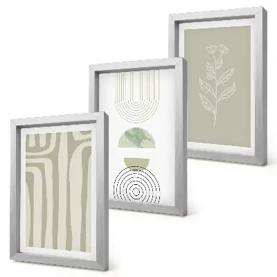 Ensemble de 3 tableaux motifs géométriques aux accents végétaux dans des tons de vert
