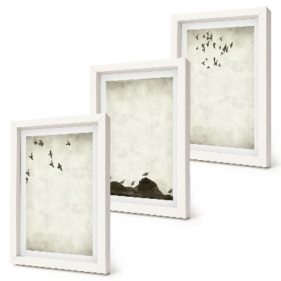 Ensemble de 3 tableaux Vol d'oiseaux style minimaliste