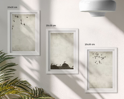 Ensemble de 3 tableaux Vol d'oiseaux style minimaliste