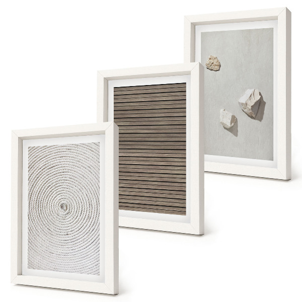 Mur de cadres Textures naturelles bois pierres corde