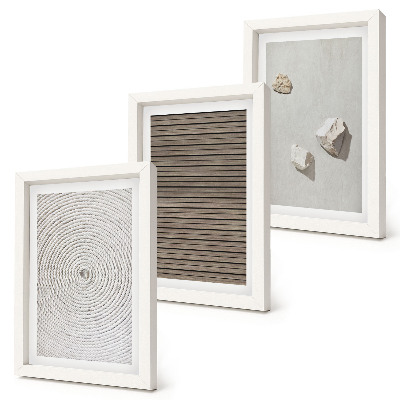 Mur de cadres Textures naturelles bois pierres corde