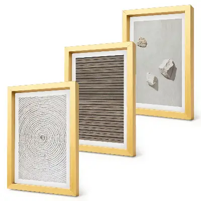 Mur de cadres textures naturelles bois pierres et corde