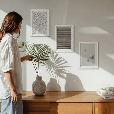 Mur de cadres textures naturelles bois pierres et corde