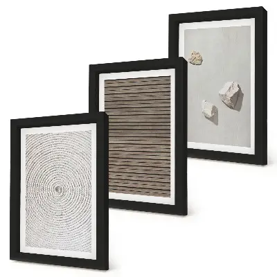 Mur de cadres textures naturelles bois pierres et corde