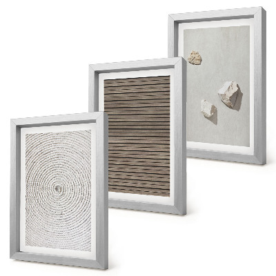 Mur de cadres Textures naturelles bois pierres corde