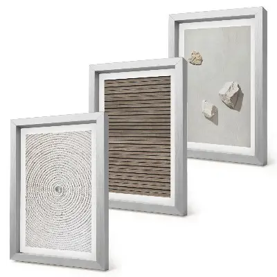 Mur de cadres textures naturelles bois pierres et corde