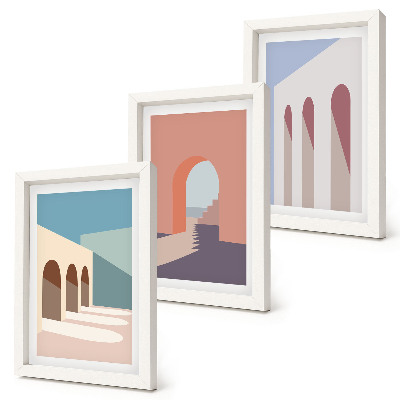 Ensemble de 3 tableaux Graphismes minimalistes pastel d'architecture urbaine