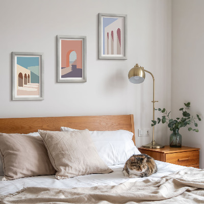 Ensemble de 3 tableaux Graphismes minimalistes pastel d'architecture urbaine