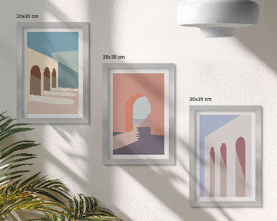 Ensemble de 3 tableaux Graphismes minimalistes pastel d'architecture urbaine