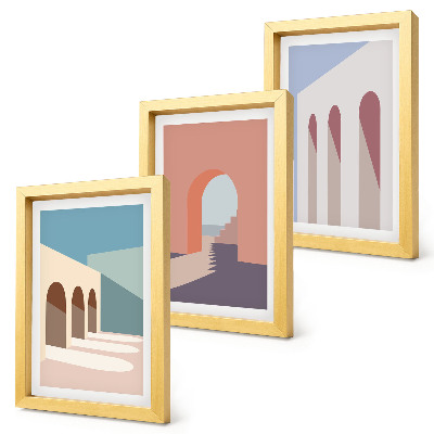 Ensemble de 3 tableaux Graphismes minimalistes pastel d'architecture urbaine
