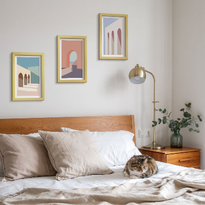 Ensemble de 3 tableaux Graphismes minimalistes pastel d'architecture urbaine