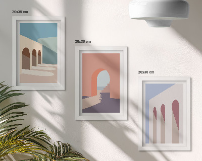 Ensemble de 3 tableaux Graphismes minimalistes pastel d'architecture urbaine